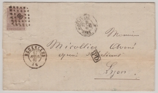 Belgien, 1867, 30 C. EF auf Auslandsbrief von Bruxelles (?) nach Lyon (Fr.)