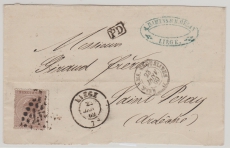 Belgien, 1869, 30 C. EF auf Auslandsbrief von Liege (?) nach Saint Peray (Fr.)
