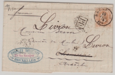 Belgien, 1874, 30 C. EF auf Auslandsbrief von Bruxelles (?) nach ...  (Fr.)