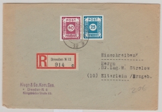 SBZ, Ost- Sachsen, 1945, Mi.- Nr.: 49 A + 50 A in MiF auf Einschreiben- Fernbrief von Dresden nach Elterlein, gepr. Zierer BPP