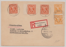 Berlin, Vorläufer, 1945, 6 (2x) + 8 Pfg. (3x) - AM- Post in Berlin verwendet! Als MiF auf Ortspostkarte innerhalb Berlin´s