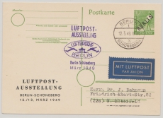 Berlin, 1949, 10 Pfg.- GS (Mi.- Nr.: P1b) gelaufen (?) mit Luftpost von Berlin nach Elberfeld, Mit Luftpost- Ausstellungsstempel