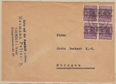 Bizone, 1948, Mi.- Nr.: 37 I (b) (4x) als MeF auf Fernbrief von Bocholt nach Ebingen