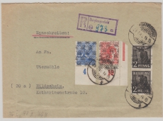Bizone, 1948, Mi.- Nr.: 36 I (2x), 46 II + 48 II (je vom ER ru) als MiF auf E.- Fernbrief von Burglengenfeldt nach Hildesheim