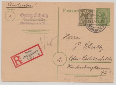 Berlin / BrB., 1946, 5 Rpfg.- GS (Mi.- Nr.: P3c)  + Mi.- Nr.: 7 als Zusatz, gelaufen als Orts- Einschreiben- Postkarte innerhalb von Berlin