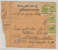 Infla, Mi.- Nr.: 328 A (24x!) vs. + rs. als MeF auf Paketkarte für 1 Paket von Berga nach Berlin- Schöneberg, sehr selten!!!