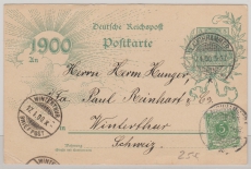 DR- Germania Reichspost + Krone- Adler, 5 Rpf.- Jahrhundert Postkarte + Mi.- Nr.: 46 als Zusatz, nach Witerthur (CH)