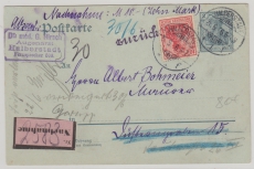 DR- Germania ohne WZ, 2Pfg.- GS + Nr.: 88I als Zusatzfrankatur als NN- Postkarte von Halberstadt nach ??? und zurück
