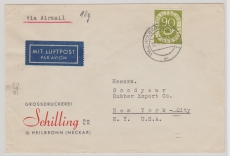BRD, 1953, Mi.- Nr.: 138 als EF auf Luftpost- Auslandsbrief von Heilbronn nach New York (USA)