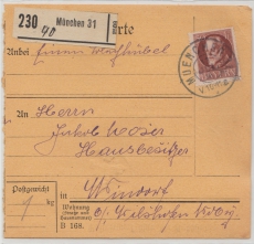 Bayern, 1916, Mi.- Nr.: 101 als EF auf Paketkartenabschnitt für ein Paket von München nach Windorf