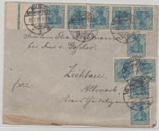 Infla, 1922, Mi.- Nr.: 144 (10x), incl. RL 3.1, 2x KZ 2.1, als MeF auf Fernbrief von Malente nach Ziethau (Altmark)