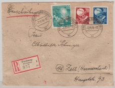 BRD / FRZ, 1949, Mi.- Nr.: 111 + FRZ- Baden, Mi.- Nr.: 56 + 57 in Mif (!!!) auf E.- Fernbrief von Freiburg nach Zell. SELTEN!