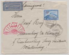 DR, 1931, Mi.- Nr.: 457 als EF auf Polarfahrtbrief, von Friedrichshafen via Leningrad nach Schramberg (Württ.)