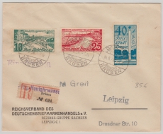 259- 261 als reine MiF auf Einschreiben- Satz- Fernbrief von Danzig nach Leipzig