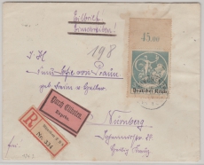 DR- Infla, 1920, Mi.- Nr.: 134 I POR als EF auf Eilboten- Einschreiben- Fernbrief von München nach Nürnberg