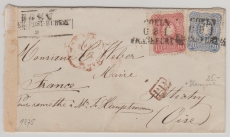 DR, Pfennige, 1875, Mi.- Nr.: 33 + 34 als MiF auf kl. Auslandsbrief von Cöln via Bonn nach ... (Fr.)