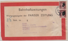 DR, 1942, Mi.- Nr.: 789 (2x) in MeF auf Paketaufkleber Bahnhofszeitungen, per Dt. Feldpost nach Duisburg