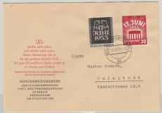 Berlin, 1953, Mi.- Nr.: 110 + 111 auf adressiertem FDC nach Helmstedt