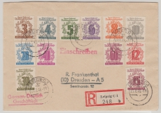 SBZ, West- Sachsen, 1946, Mi.- Nrn.: 138- 49 (kpl. Satz!), auf Einschreiben- Satz- Fernbrief von Leipzig nach Dresden