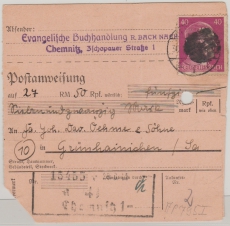 Chemnitz, AH- Überdruck, Mi.- Nr.: AP 795 I, als EF auf Zahlkarte für einen Betrag von Chemnitz nach Grünhainichen