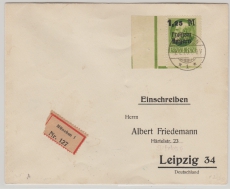 Bayern, 1920, Mi.- Nr.: 174 A (vom ER!) als EF auf Einschreiben- Fernbrief von München nach Leipzig