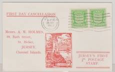 Jersey, 1942, Mi.- Nr.: 1 (2x) als FDC- MeF auf Ersttagspostkarte innerhalb von Jersey