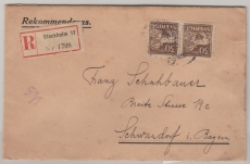 Schweden, 1923, 30 Öre (2x) als MeF auf Auslands- Einschreiben von Stockholm nach Schwandorf (D)