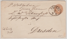 Österreich / Triest, ca. 1860, 15 Kr.- GS- Umschlag, gelaufen als Auslandsbrief von Triest nach Dresden