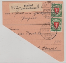 198 (2x) auf gr. Teil einer Paketkarte von Stutthof nach Danzig (?)