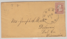 USA, ca. 1860, 3 Ct. EF auf Fernbrief von Auburn nach Delaran (?) Wisconsin