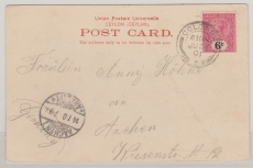 Ceylon, 1901, 6 C. EF auf netter Bild- Auslandspostkarte von Colombo nach Aachen