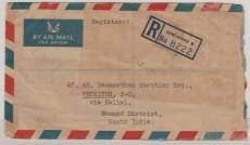 Malaya- Singapore, 1949, 90 Ct. MiF rs., auf Lupo- R- Auslandsbrief von Singapore nach Vethiyur (Süd- Indien)