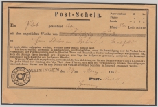 Meiningen (T+T), 1862, Postschein, für die Auflieferung eines Wertbriefes, nach Saalfeld