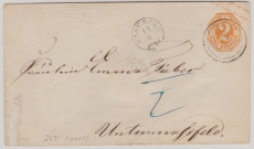 T. + T., 1866, 2 Kr.- GS, Mi.- Nr.: U 21 II A (?), als Fernbrief von Wasungen (Nrn.-Stempel 269) nach Unter...