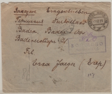 UDSSR, 1921, 1000 Rub. (2x) als MeF rs. auf R.- Auslandsbrief von Moskau nach Baden- Baden