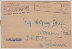 Österreich, ca. 1951, 38 S. (?) Barfrankatur auf Auslands- Drucksachen- Zeitungsstreifband von Leoben nah .... (Fr.)