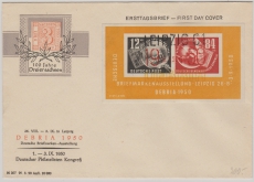 DDR, 1950, Mi.- Nr.: Bl. 7 auf FDC (nicht gelaufen), mit 3- Farben DEBRIA-Stempeln