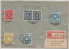 SBZ-, OST-Sachsen, 1946, Mi.- Nrn.: 49 G, u.a., in MiF auf Einschreiben- Ortsbrief von Dresden- Loschwitz nach Dresden