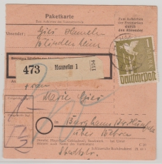 Kontrollrat West, 1948, Mi.- Nr.: 959 als EF (!!!) auf Paketkartenstammteil für 1 Paket von Hameln nach Burghaun