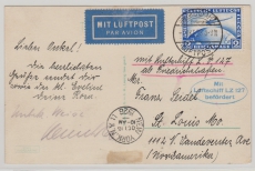 DR, 1928, 423 als EF auf Postkarte von Friedrichshafen nach St. Louis, via New York