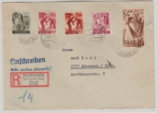 Saarland, 1947, Mi.- Nrn.: 224 u.a. in MiF auf Einschreiben- Fernbrief von Oberlinxweiler nach Eisenach