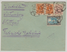 Estland, 1920, 1,25 Mark MiF auf Auslandsbrief von Tartu nach Stuttgart, mit Zensurstempel
