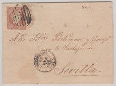 Spanien, 1856, 4 Cuartos als EF auf Fernbrief von Vigo nach Sevilla