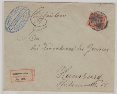 Germania- Reichspost, 1901, Mi.- Nr.: 59 als EF auf Einschreiben- Fernbrief von Hannover nach Hamburg
