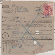 SBZ, 1948, Mi.- Nr.: 176 X (30 Pfg. Arbeiter, Bez. 41 Chemnitz 1) als Ef auf Postanweisung (!!!) Rarität!!!, signiert DR Herbst