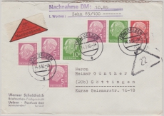 BRD, 1962, Zusammendrucke Mi.- Nrn.: W 19 + W 20, (u.a.) in MiF auf Nachnahme- Fernbrief von Ülzen nach Göttingen