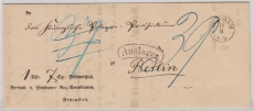 Preussen, 1865, Auslagenbrief (Amtspost) von Potsdam nach Berlin, mit Taxvermerk