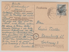 SBZ- Handstempel, 1948, Bez. 36, Kirchmöser, Mi.- Nr.: 170 VII, als EF auf Fernpostkarte von Kirchmöser nach Hamburg