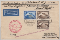 DR, Weimar / Zeppelinpost, 1930, Mi.- Nrn.: 438X + 439Y (2x) als MiF auf Brief zur Süd- Amerikafahrt, nach New York