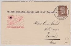 DR, 1934, Mi.- Nr.: 420 als EF auf Postkarte, zur Deutschlandfahrt 1934, von Friedrichshafen via Berlin und nach Zürich